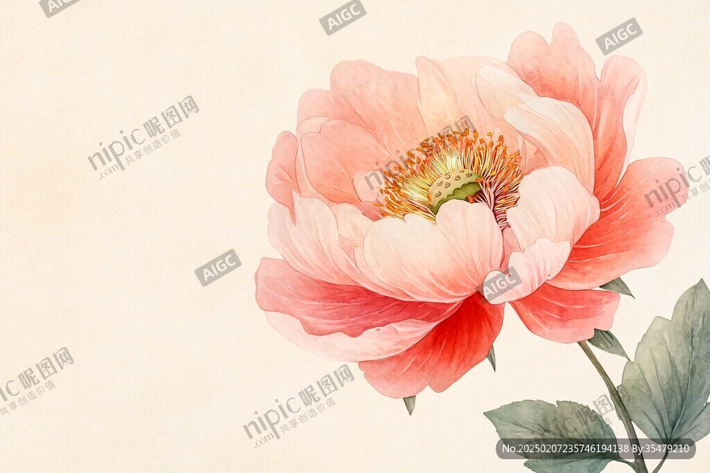 手绘工笔芍药
