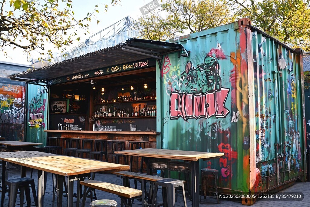 涂鸦集装箱海鲜餐馆