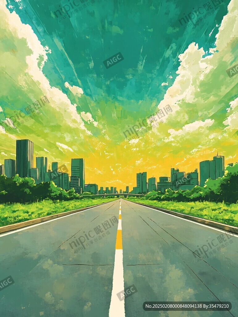 日落街道插画