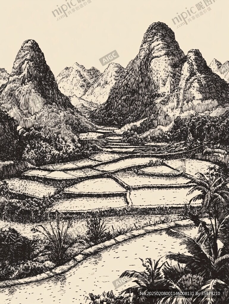 广西插画广西线描线稿
