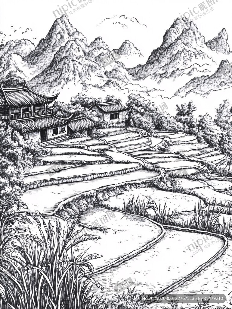 梯田手绘
