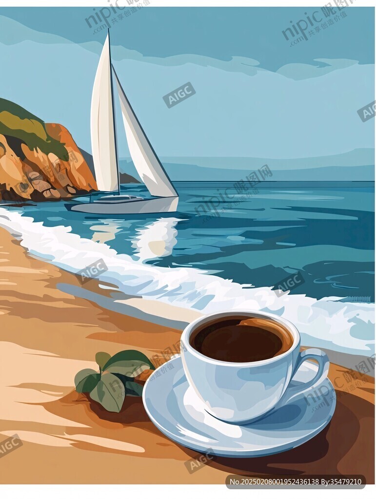 海滩大海帆船