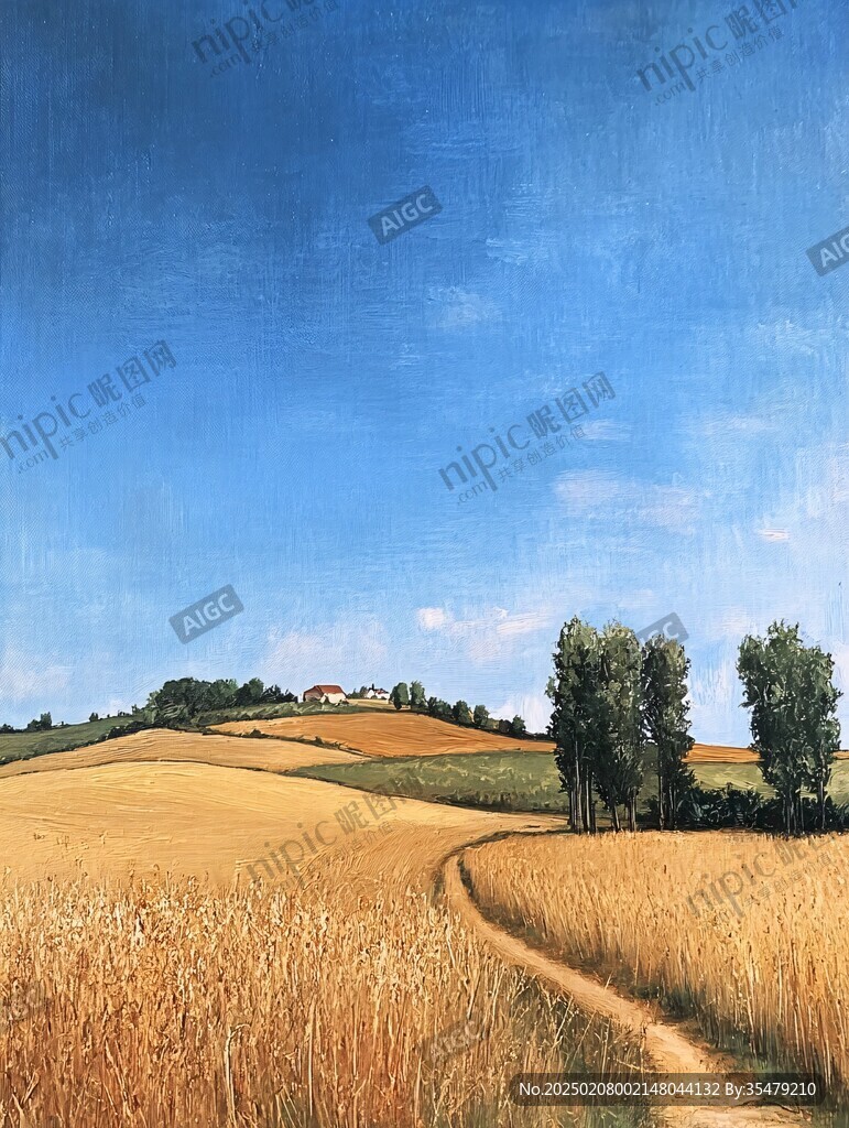 油画麦田风光