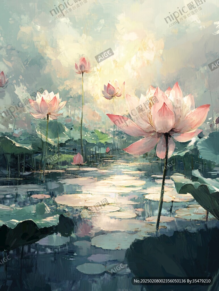 荷花油画效果