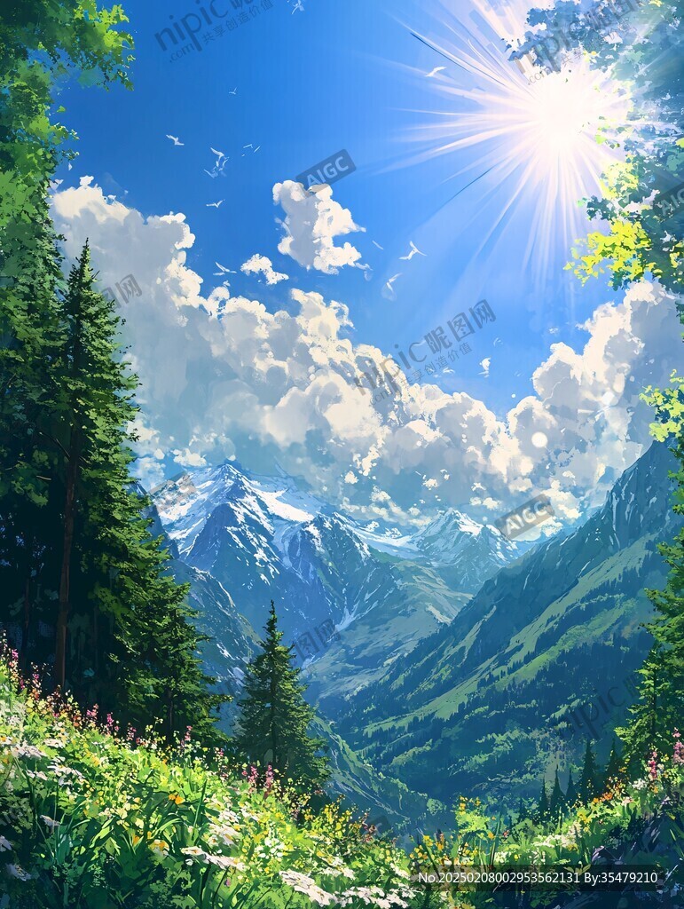 阳光晴朗风景插画