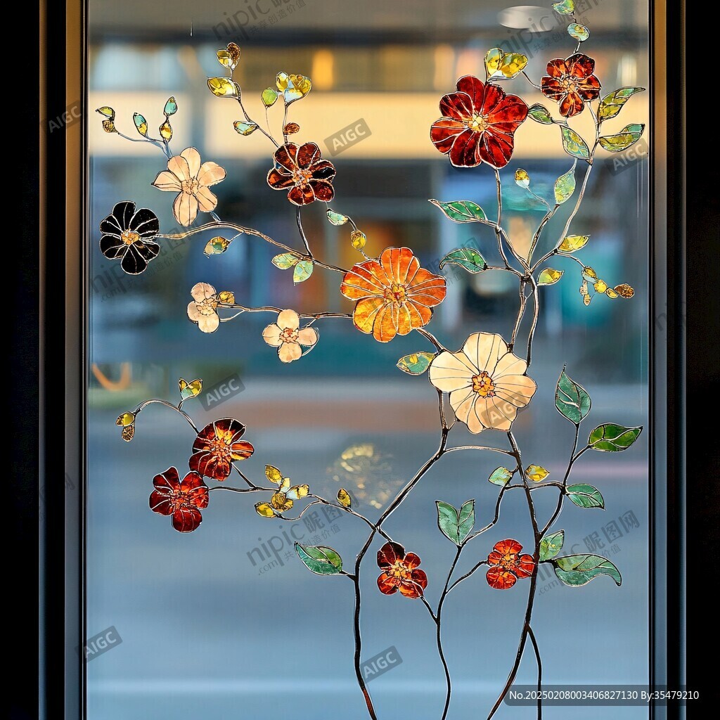 花店玻璃贴装饰花纹