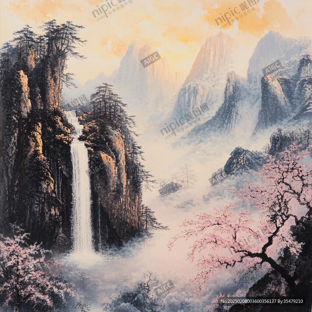 迎客松油画