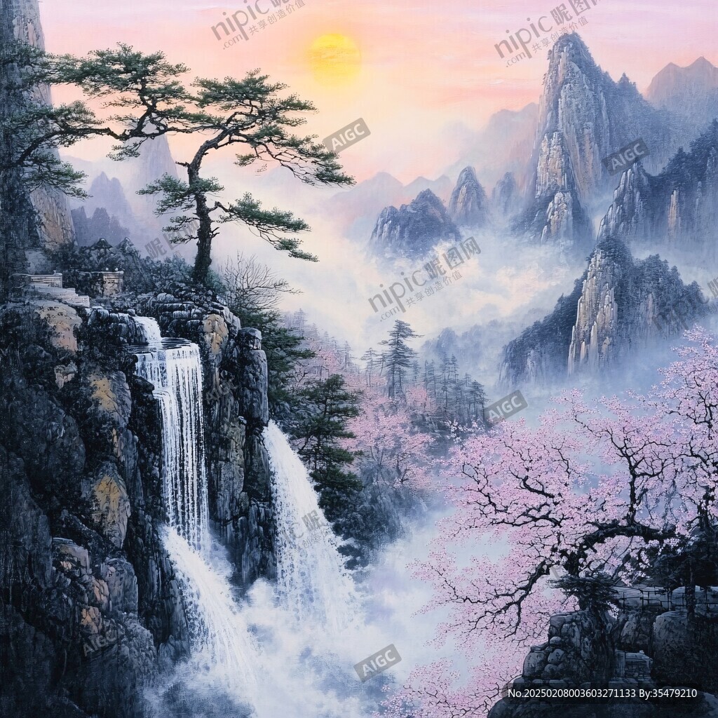 迎客松油画