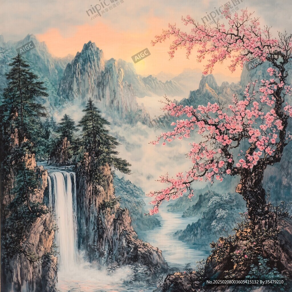 油画迎客松