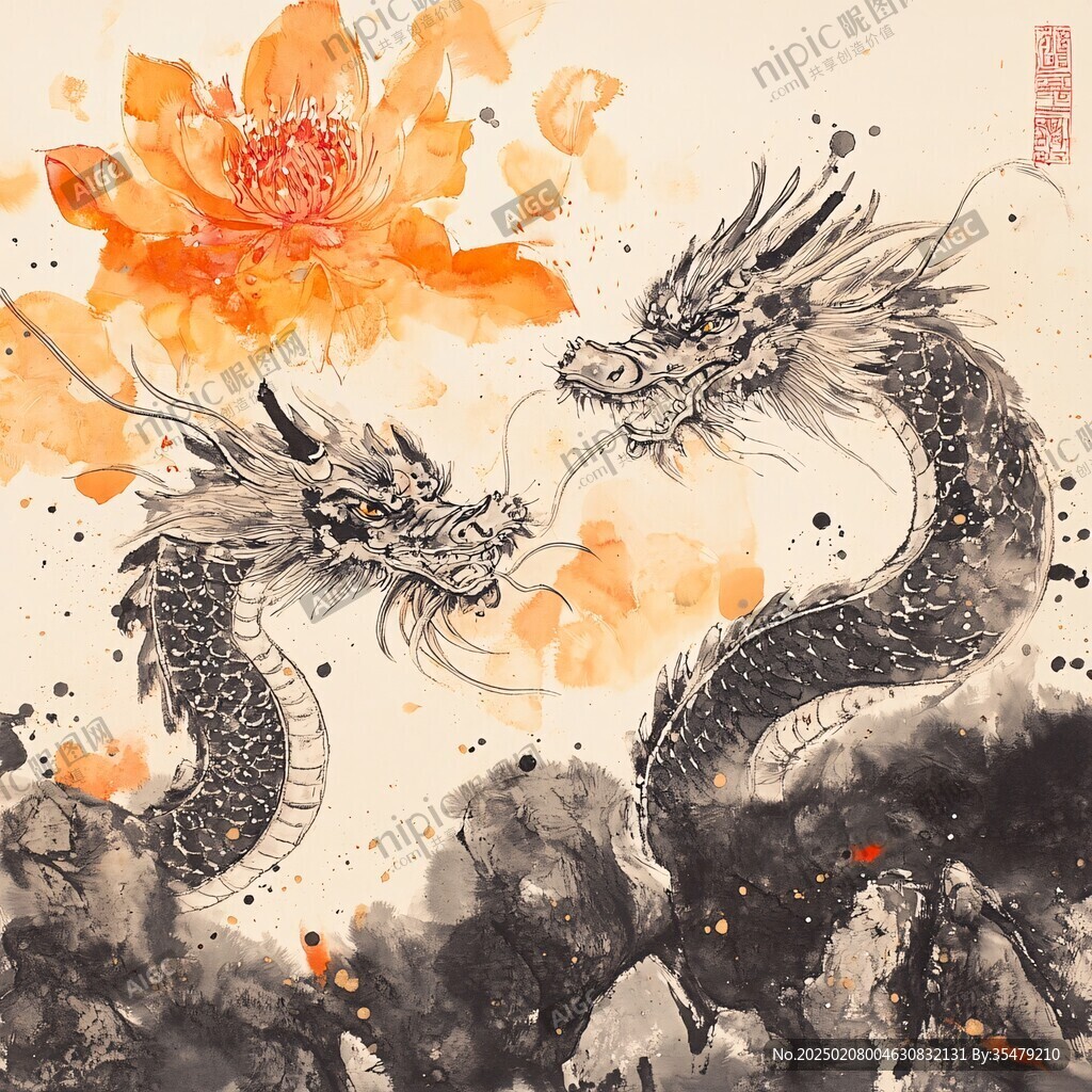 手绘双龙插画