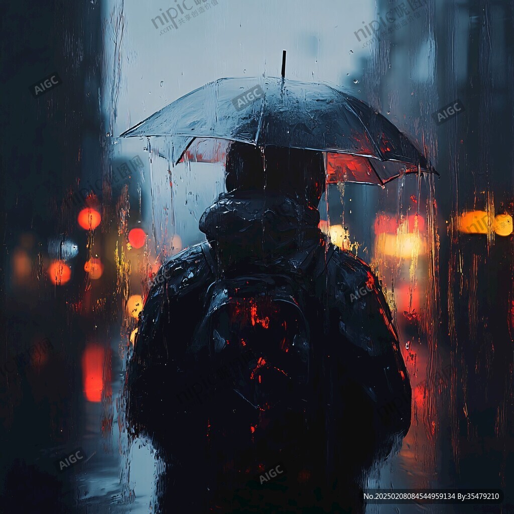 夜晚雨中行走的人