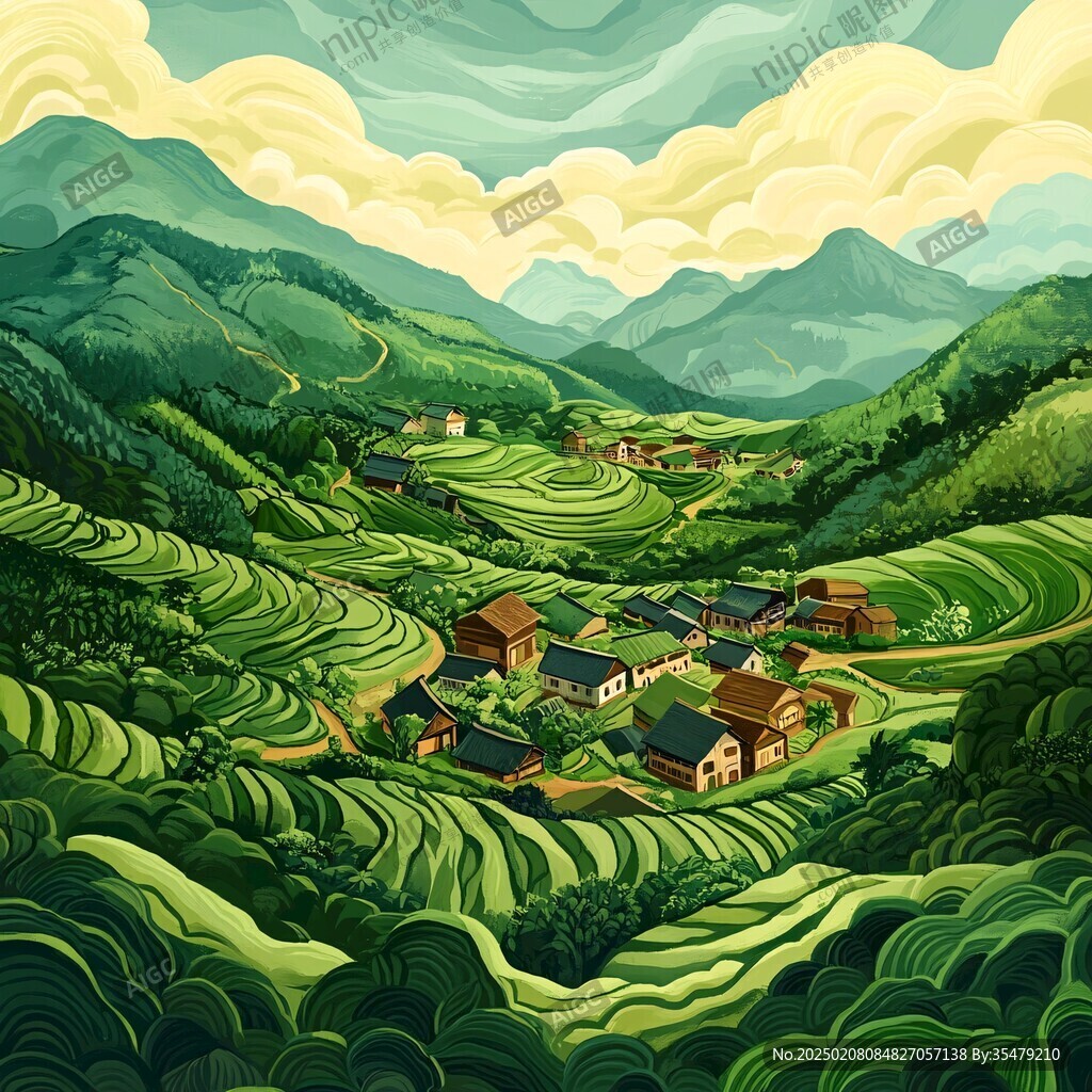 茶园风光插画