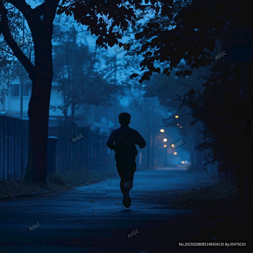 夜晚跑步的人