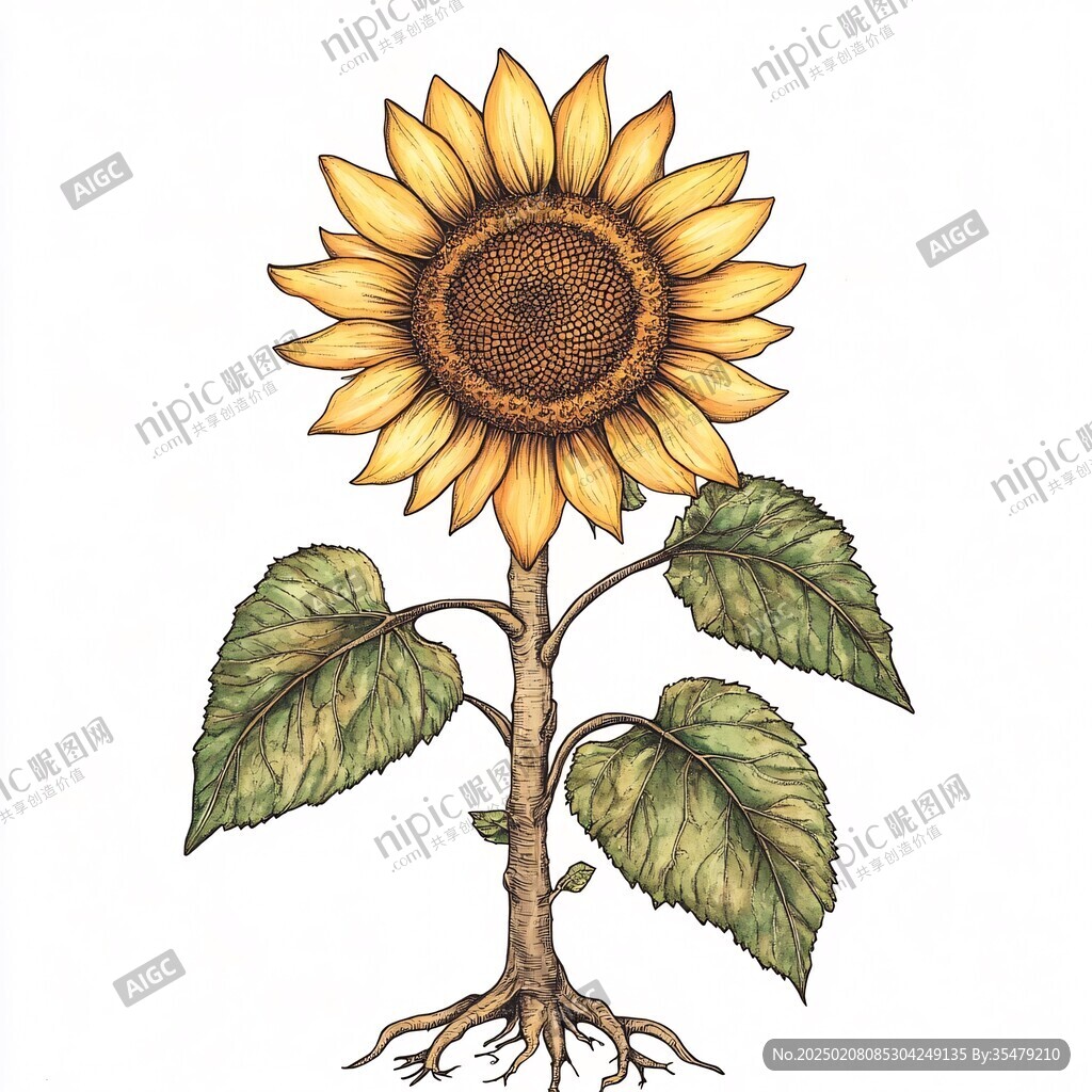 高清手绘太阳花向日葵