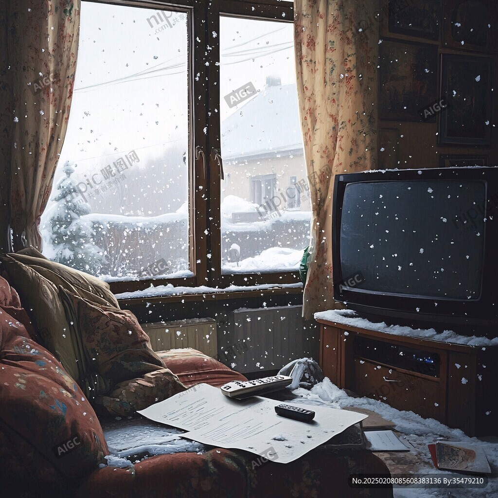冬天窗前落雪