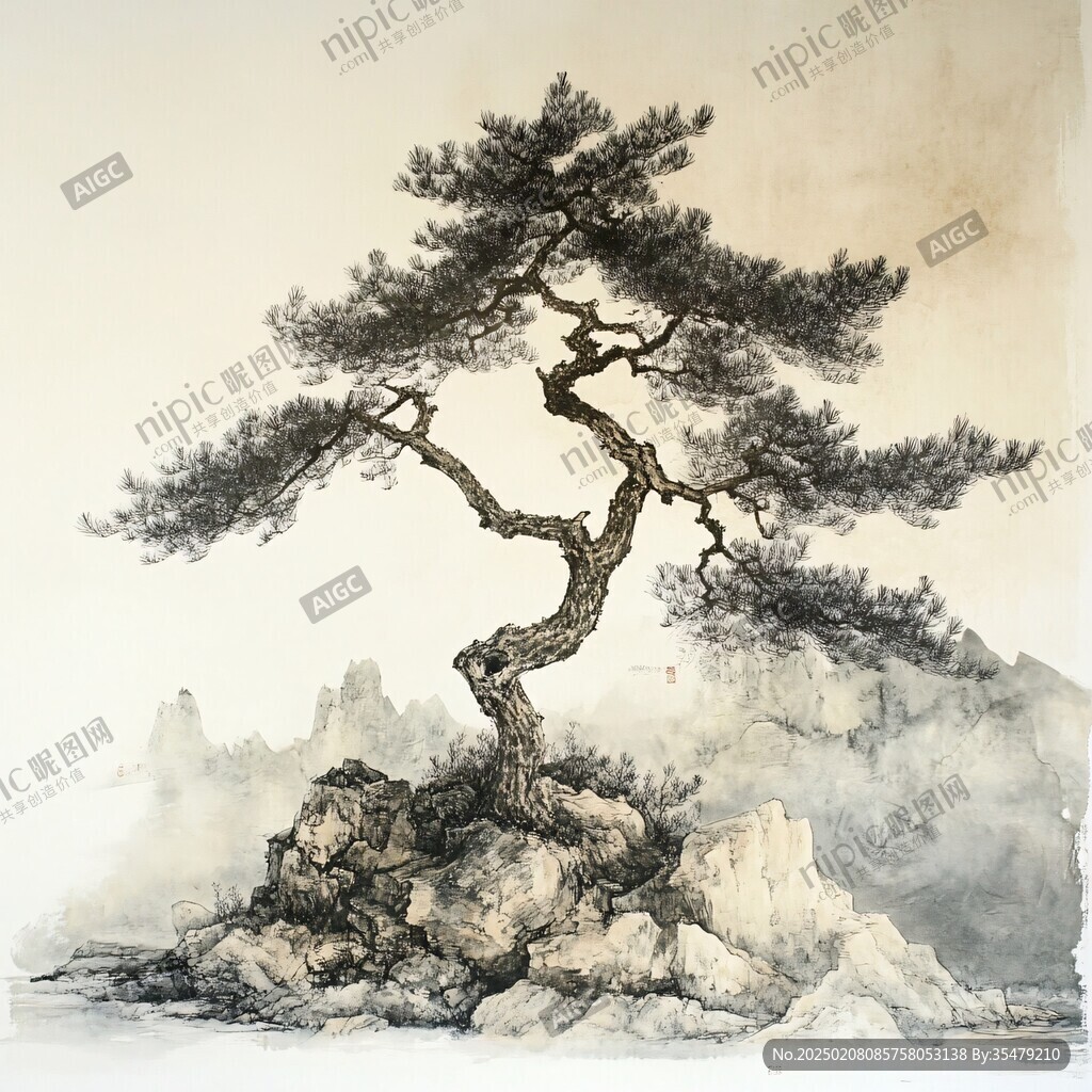 工笔迎客松