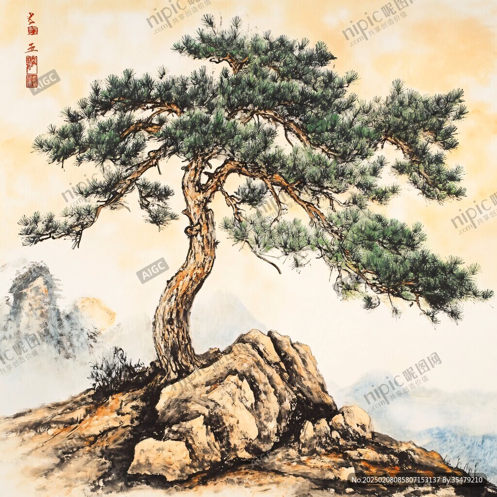 工笔迎客松