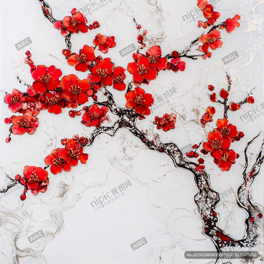 梅花大型高清壁画