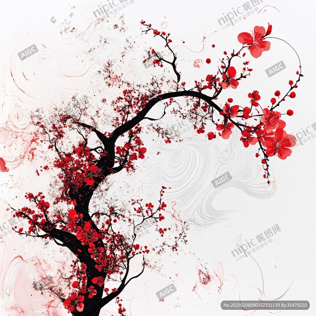 手绘梅花树