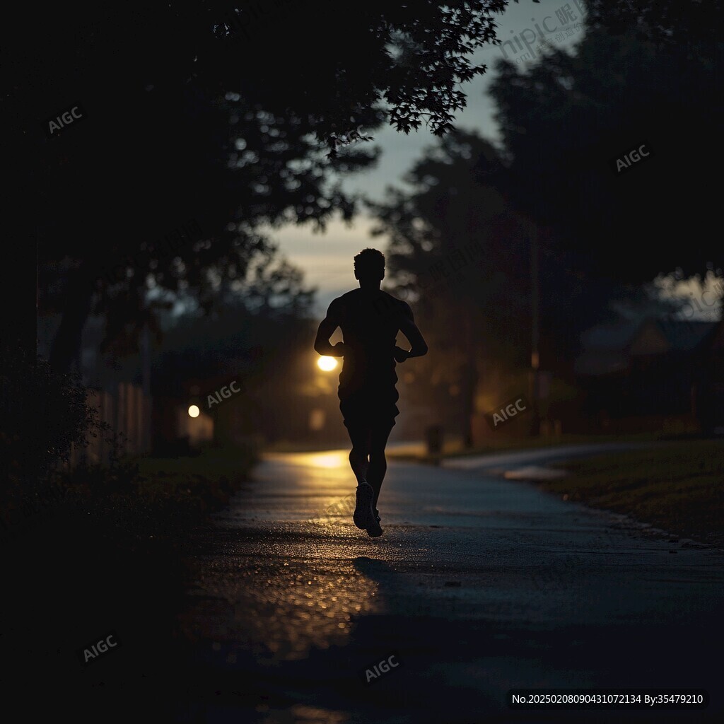 夜晚跑步的人