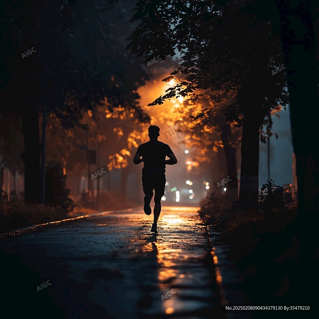 夜晚跑步的人