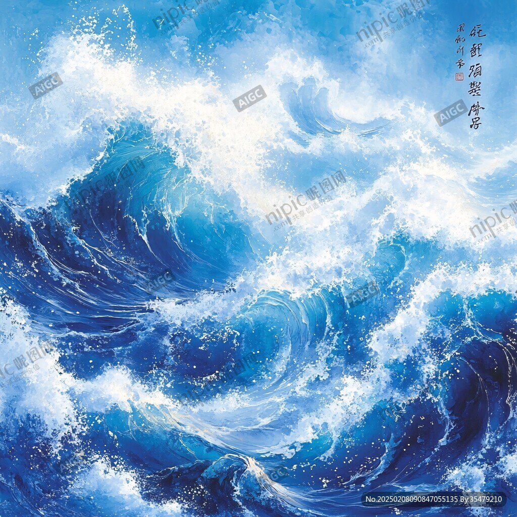 古风海浪包装插画