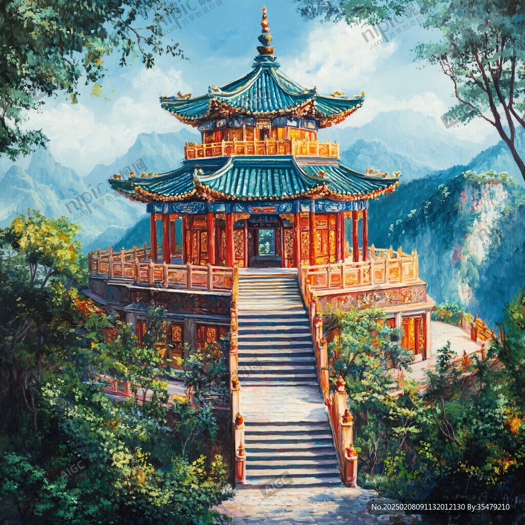 新中式楼阁皇宫山水