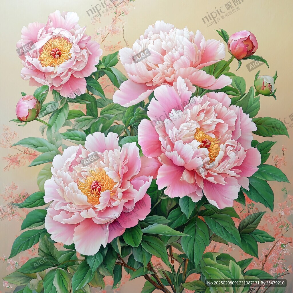 壁画牡丹花