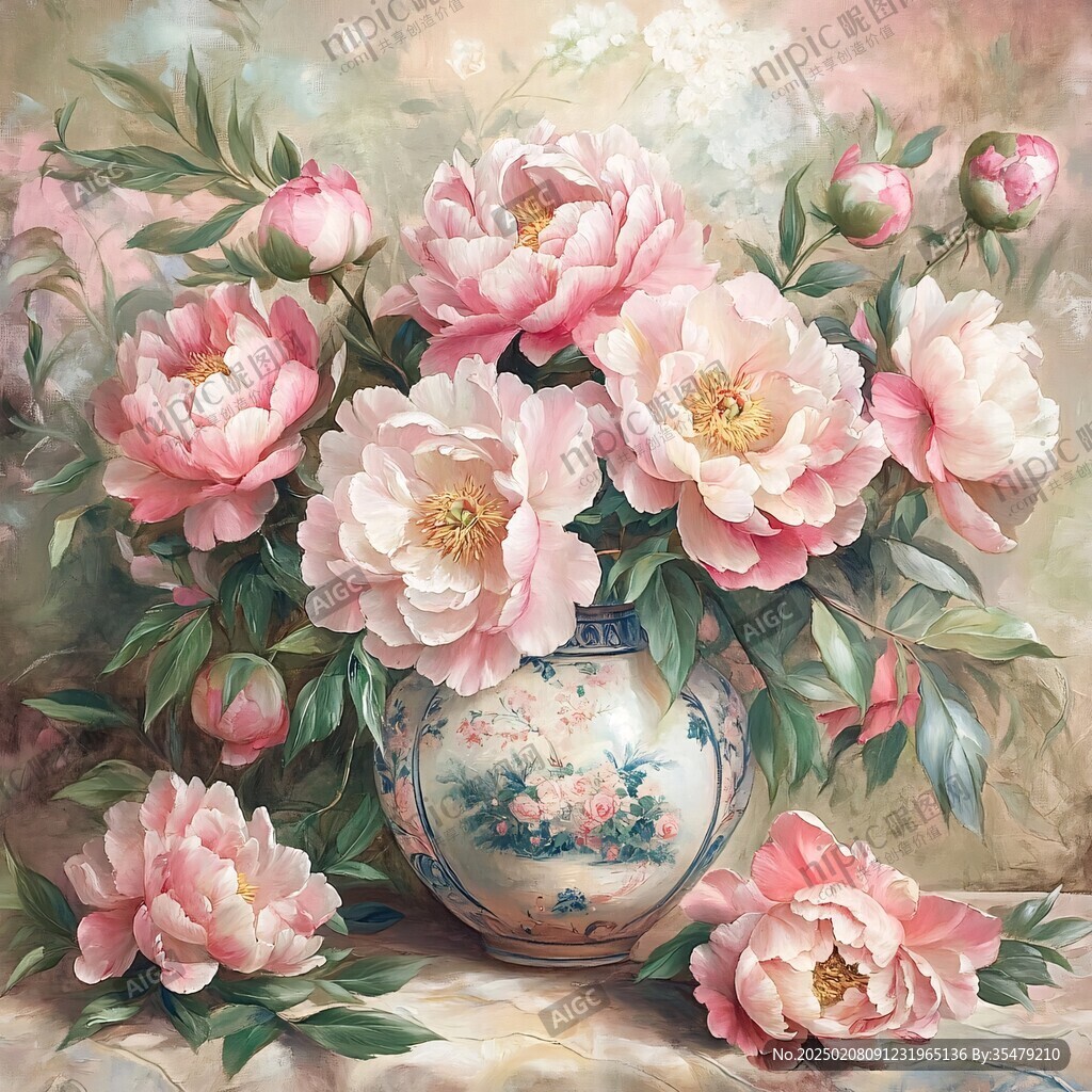 手绘牡丹油画