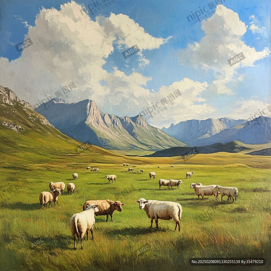 牧羊油画