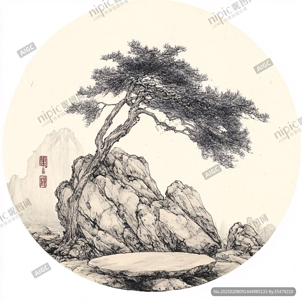 工笔迎客松