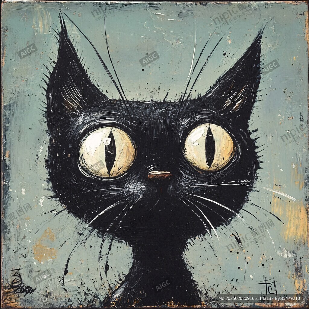 黑猫油画
