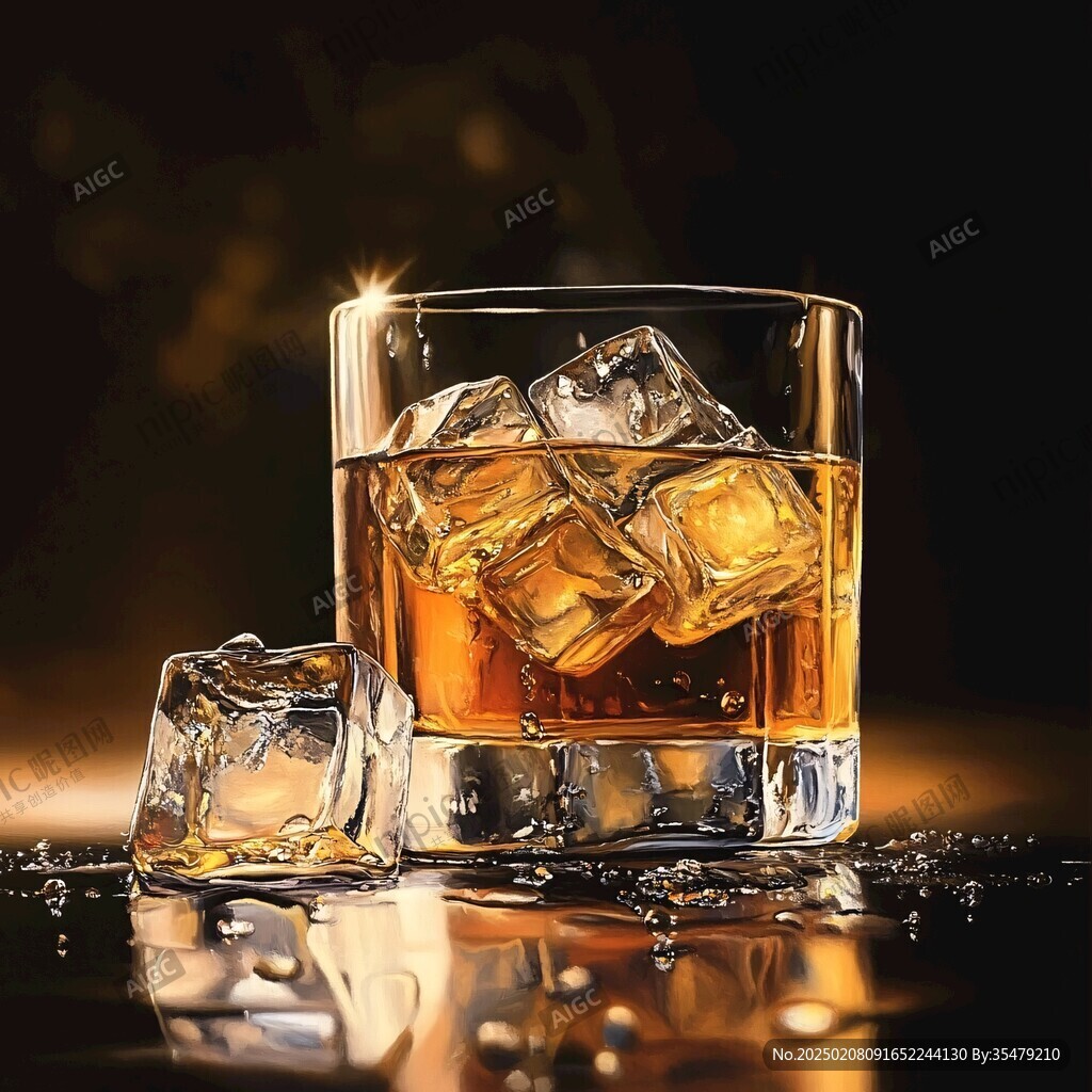 威士忌加冰块酒杯