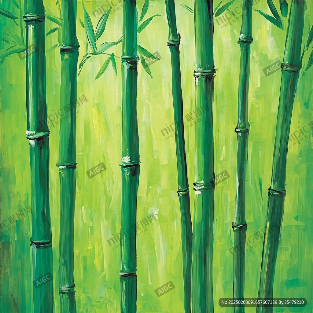 竹林油画