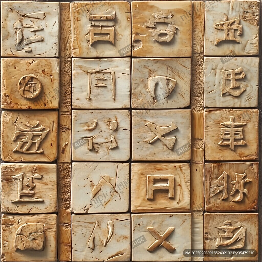 木刻方块汉字背景墙