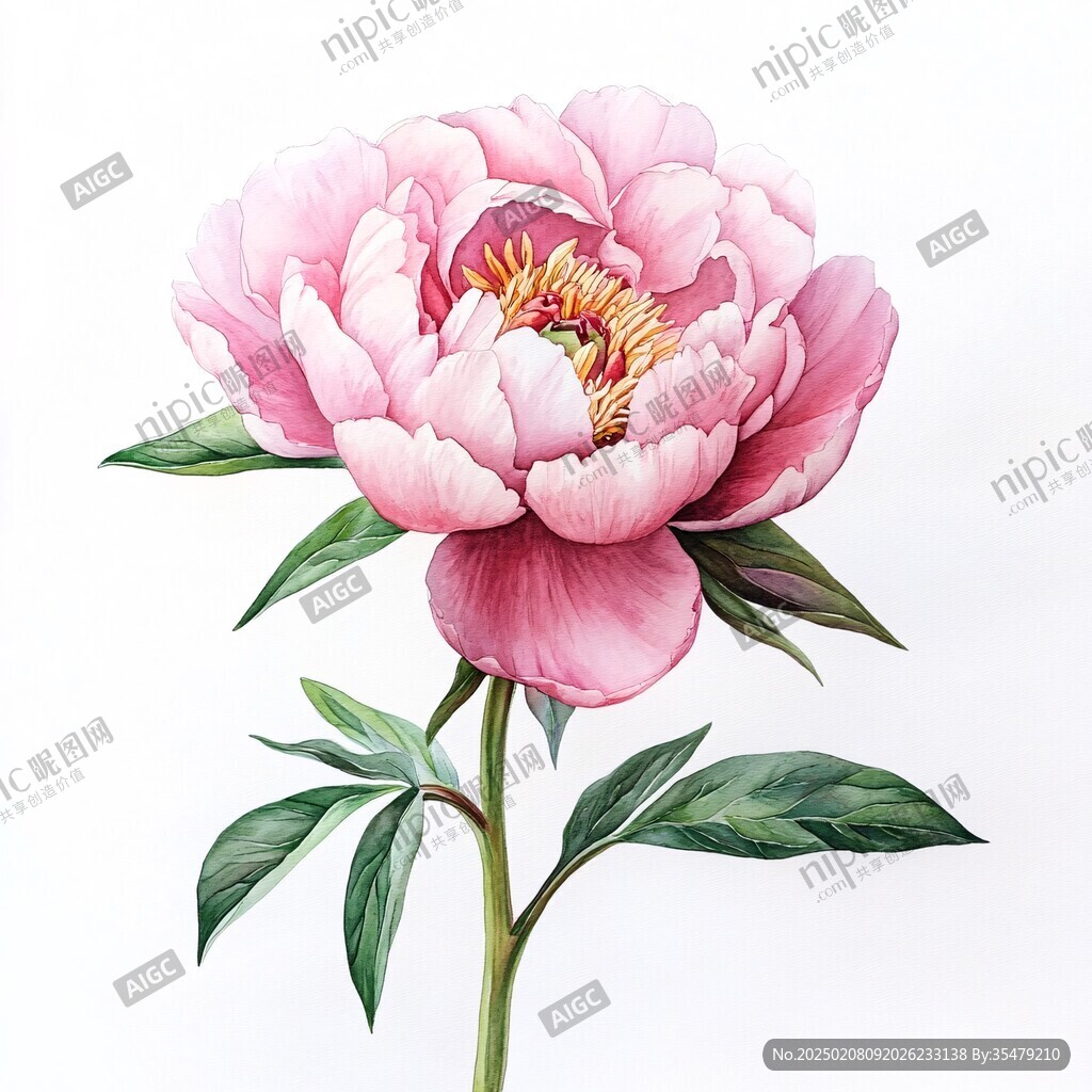 手绘工笔芍药