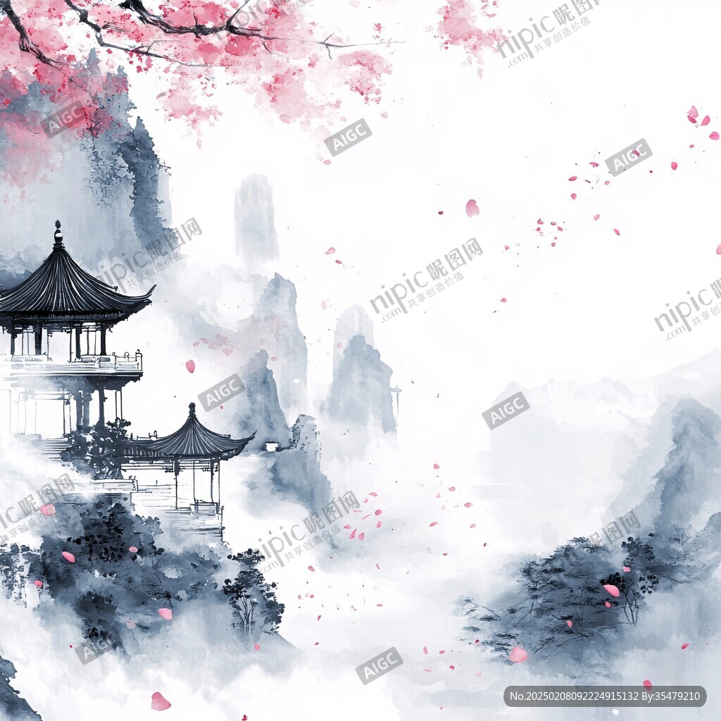 桃花源记古风山水插画