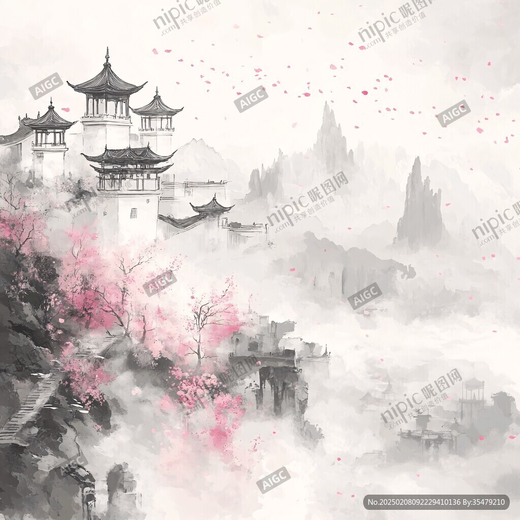 桃花源记古风山水插画