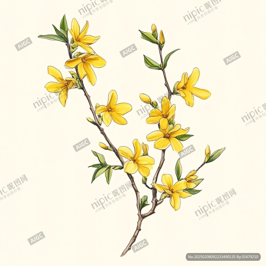 手绘迎春花插画