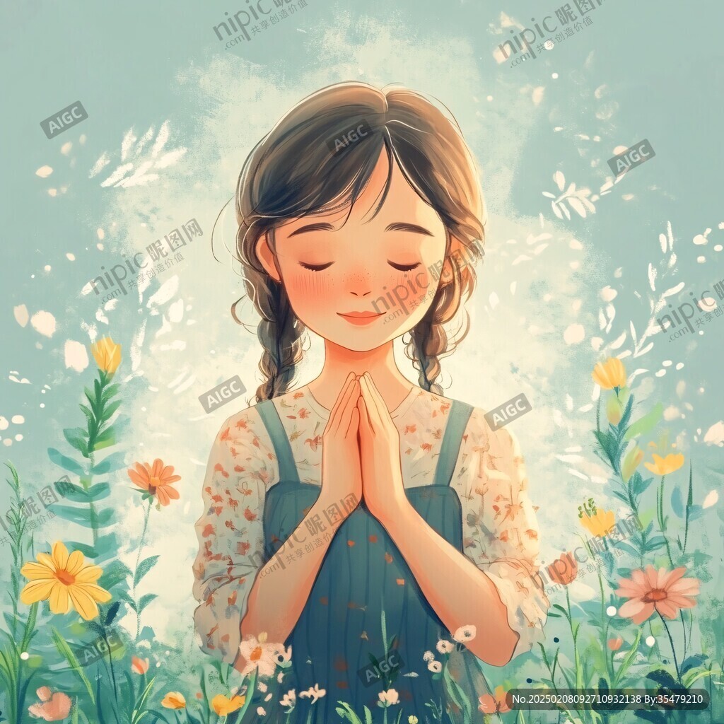 少女祈祷插画