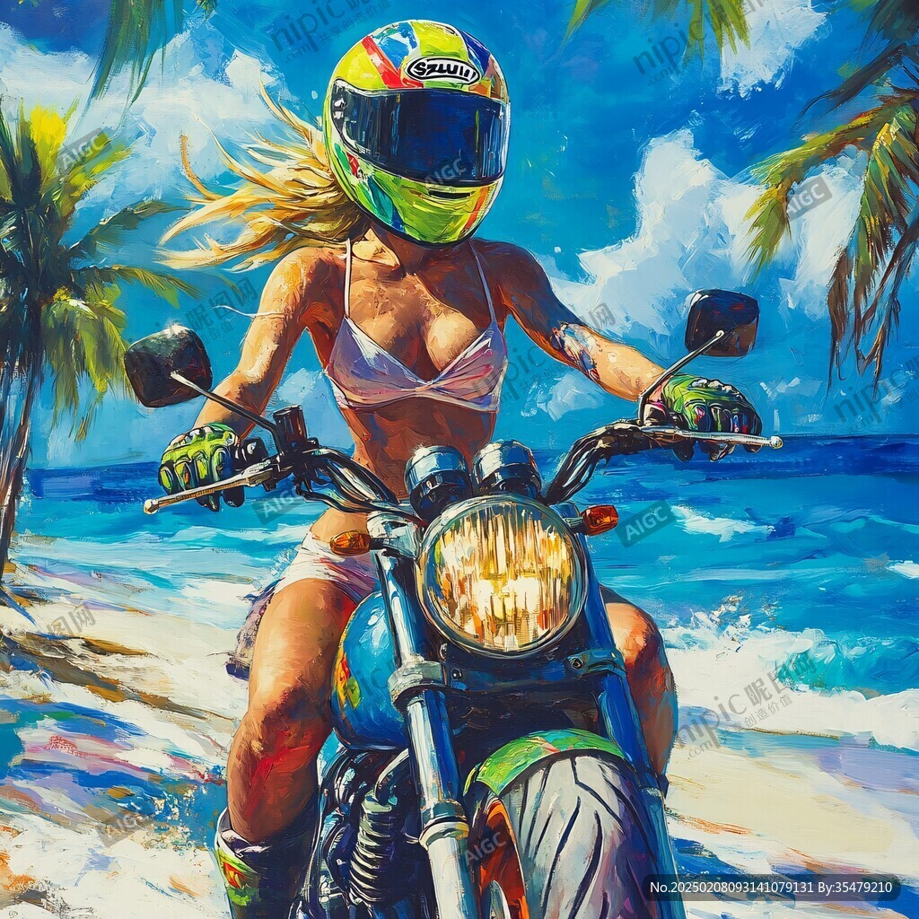 骑摩托车的女孩插画