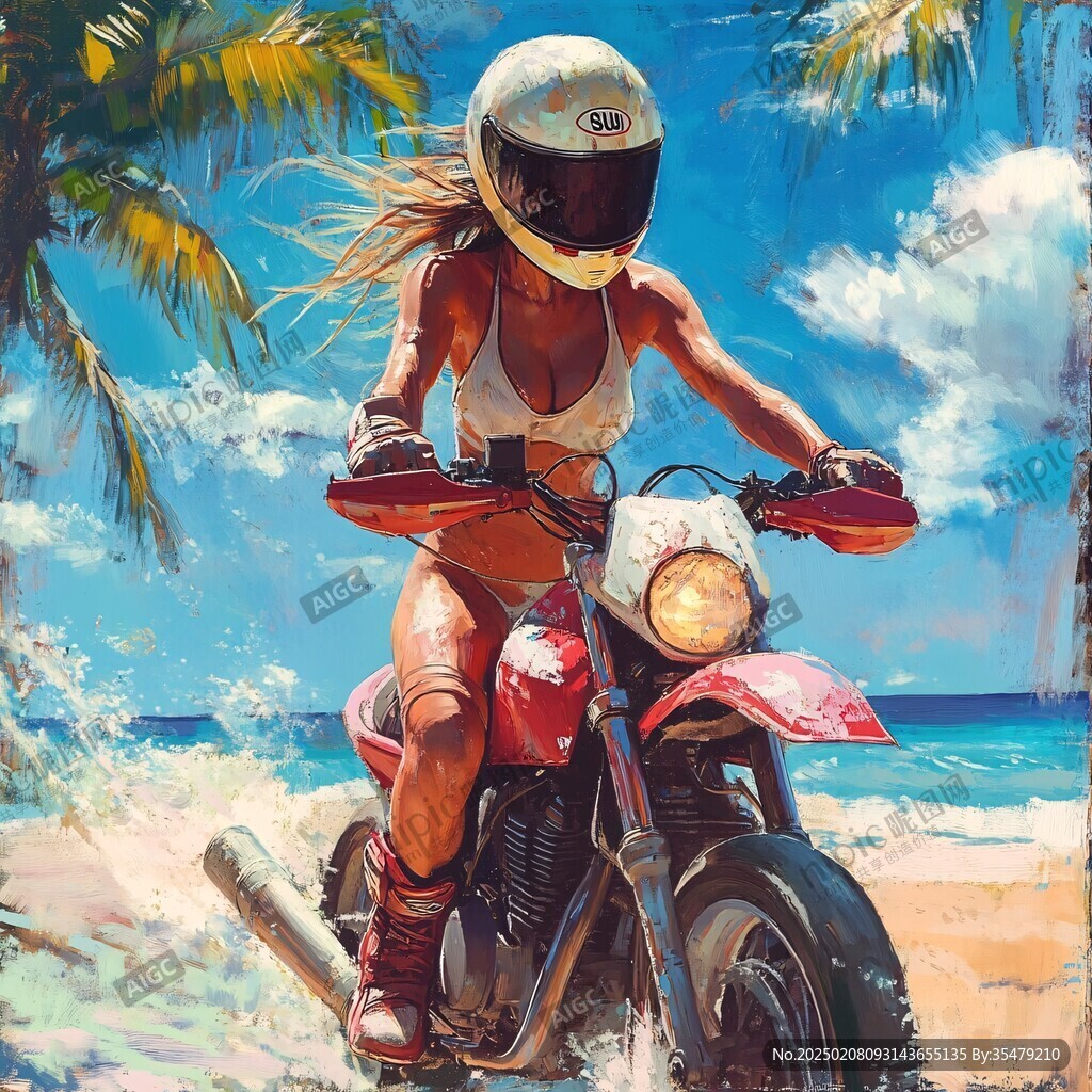骑摩托车的女孩插画
