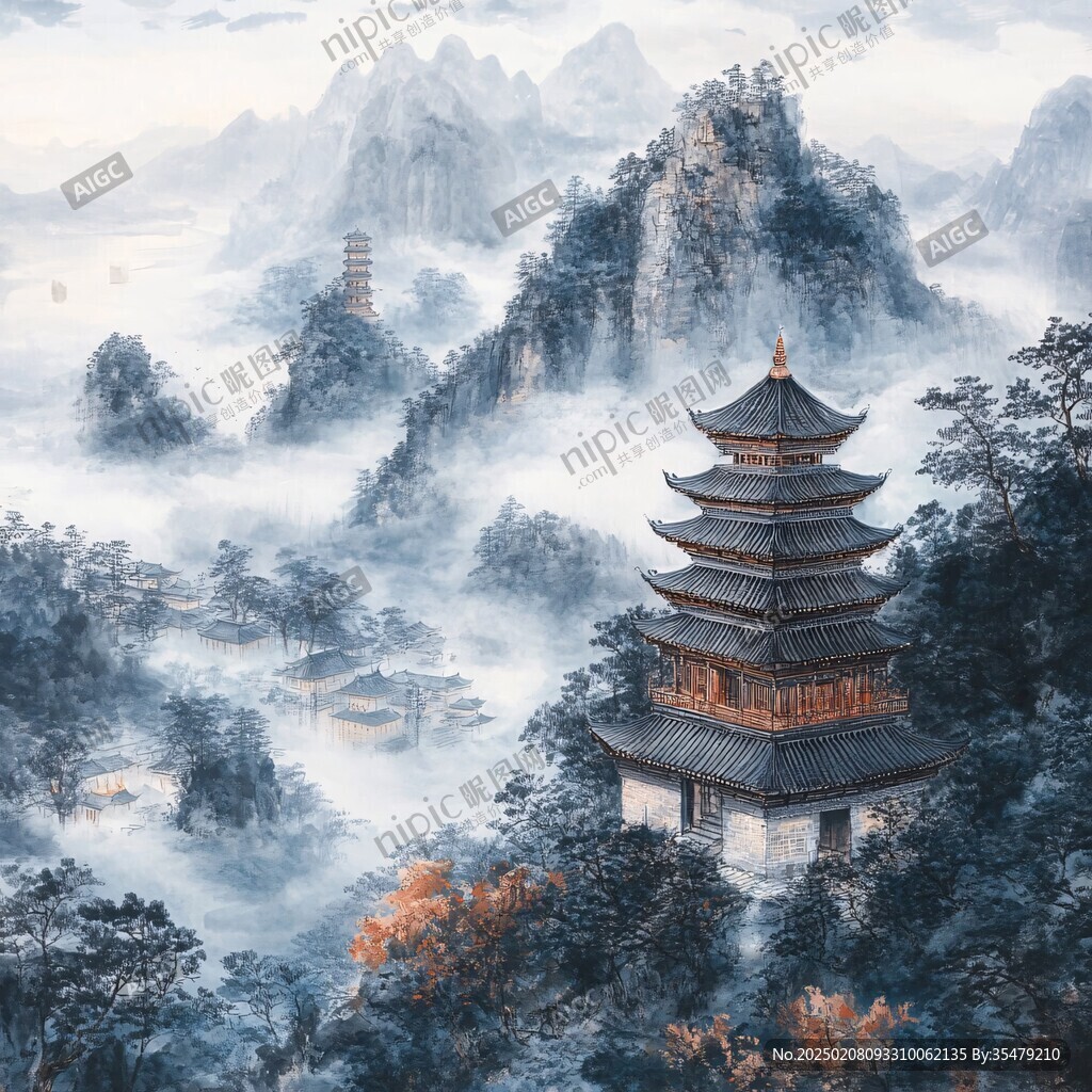 山水楼阁雅致意境风