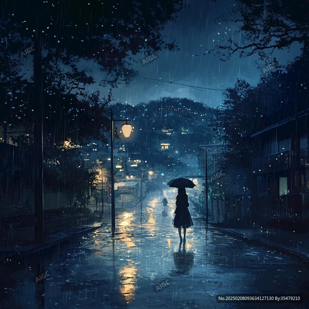 夜雨赶路的女人