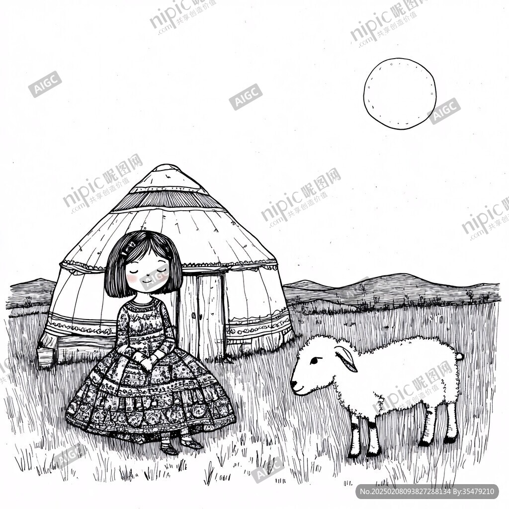 草原姑娘手绘
