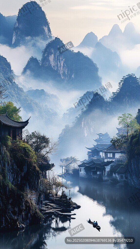 山水楼阁雅致意境风