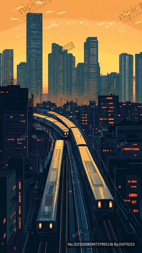 高铁轻轨插画