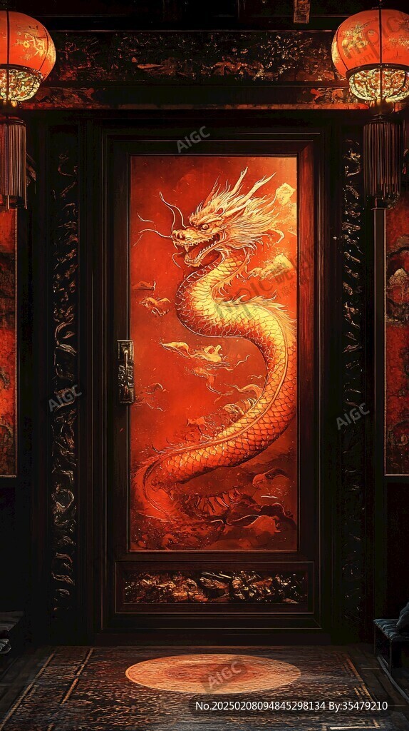 龙年门贴门画设计