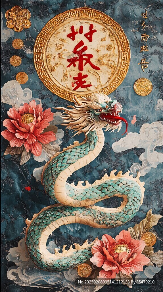 龙年烫金插画