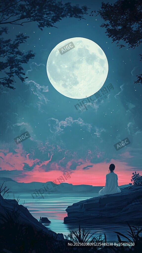 禅境秋夜极品意境插画